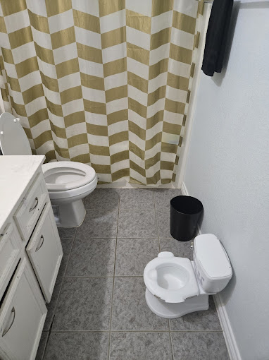 A bathroom with a toilet and a sink