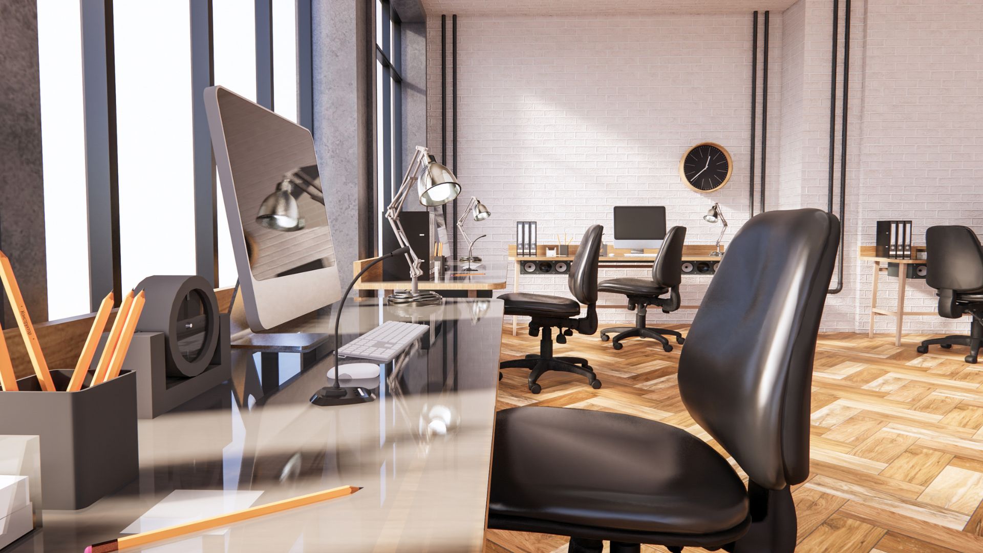 A room filled with lots of desk and chairs